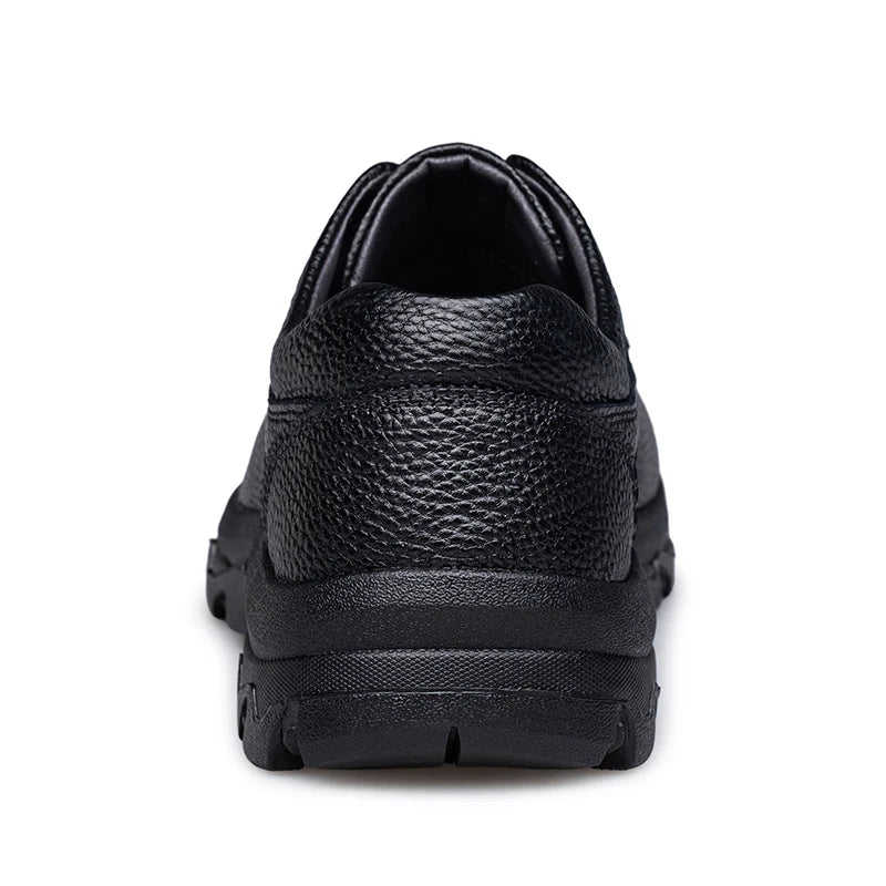 Men Hollow Genuine Leather Shoes Sturdy Thick Hard Rubber Outsole Breathable Work Shoes Non‑Slip Outdoor Walking Plus Size