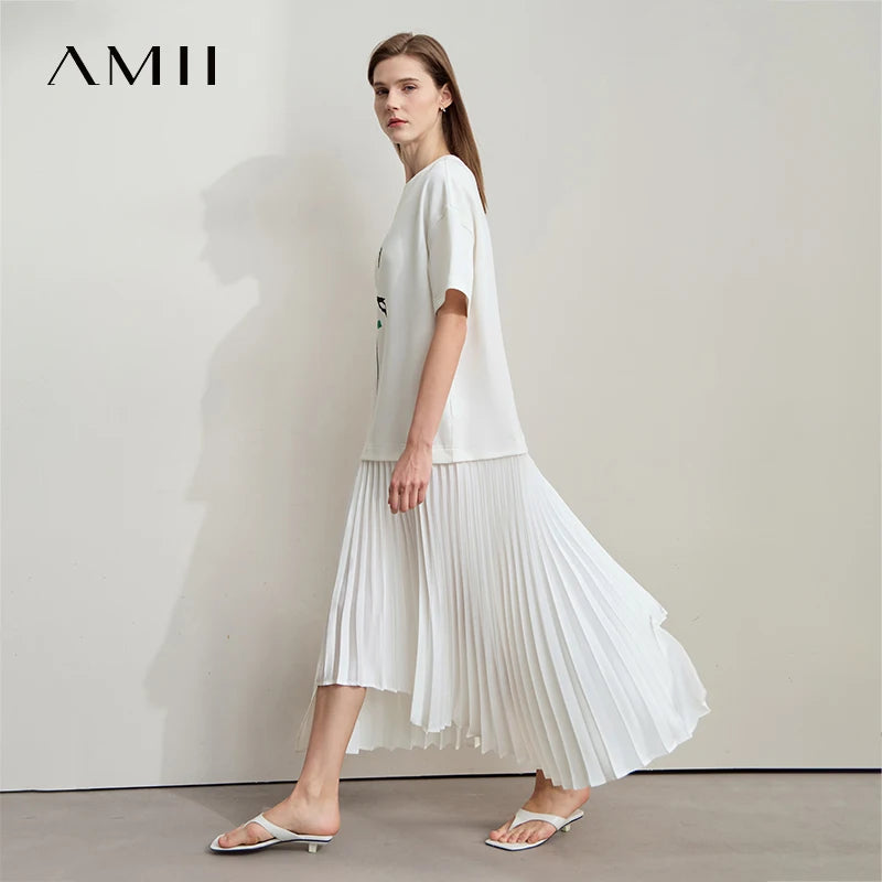 រ៉ូបនារី Amii សាមញ្ញសម្រាប់ការធ្វើដំណើរទៅធ្វើការ ស្រាល យុវវ័យ ដៃខ្លី បោះពុម្ពលើក្រណាត់សូត្រ 12521014
