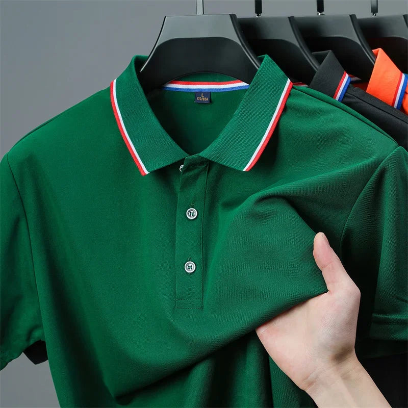 Men's Casual Solid Color Short Sleeve Polo Shirt Summer 2026 Fashionable Comfortable Versatile Top for Men