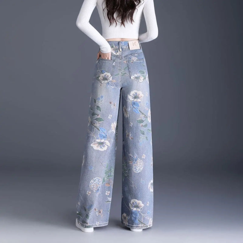 Women's Blue Printed Jeans for Spring and Fall, Blue Denim Shorts for Summer, Asian Sizes S–XXL. 2026-2027