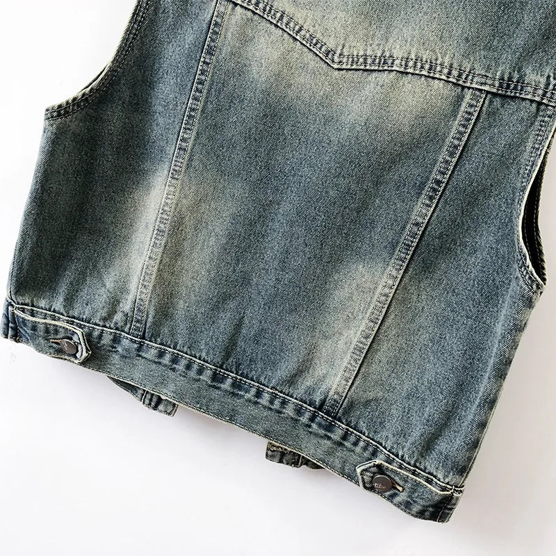 Hong Kong Style Retro Denim Vest Women's Short Tops Spring Autumn Korean Thin Sleeveless Jackets Ladies Waistcoat Chalecos Traf