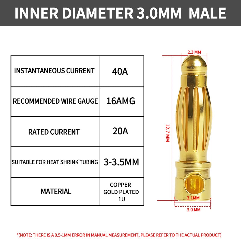 2/3/3.5/4/5/5.5/6/6.5/8mm Aircraft model pure copper Banana Plug Gold Plated Copper Brushless Motor Bullet Connector 40pcs