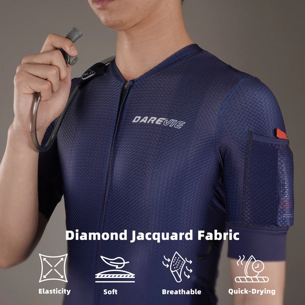 អាវយឺតជិះកង់ DAREVIE ធ្វើពីក្រួស មានហោប៉ៅ ៨ សម្រាប់ជិះយូរ កម្រិតខ្ពស់ សម្រាប់បុរស ស្លៀកពេលជិះកង់ ម៉ាក Maillot មិនរអិល ធន់នឹងសំណើម ងាយស្រួលពាក់