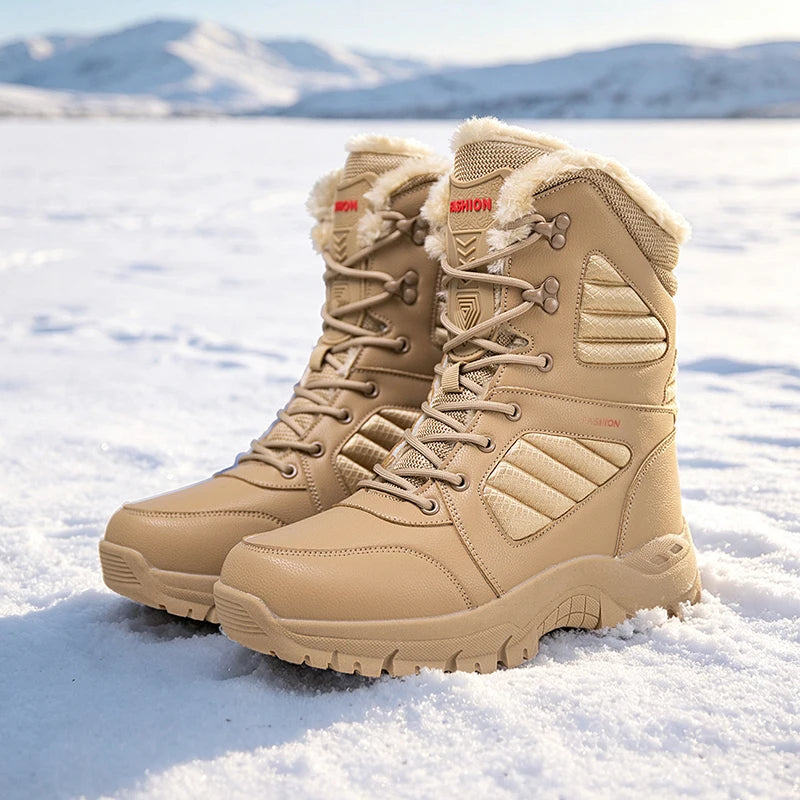 Men's high-top casual cotton boots winter warm plush outdoor cross-country anti slip jungle combat training boots hiking boots