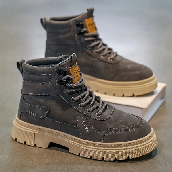 Men's boots four seasons soft sole non-slip comfort casual boots fashion high-top outdoor boots male's British sports work boots