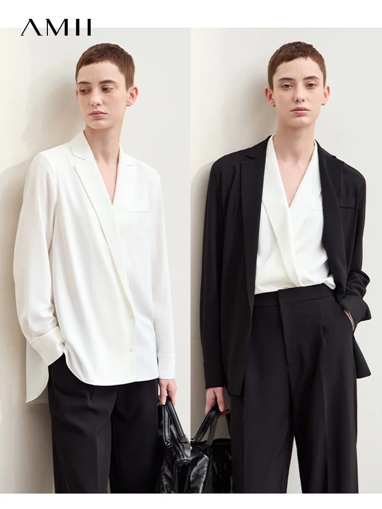 អាវ Amii Minimalism រដូវស្លឹកឈើជ្រុះថ្មីឆ្នាំ ២០២៦ សម្រាប់ស្ត្រីដៃវែងធ្វើការ Blazer កអាវរលុងអាវ Chiffon បារាំង Niche Top 12443087