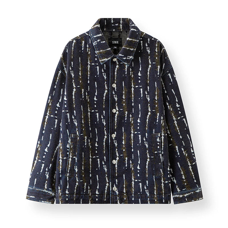 Semir Textured Jacket Men Spring Jacquard Denim Vintage Washed Loose Casual Fashion Personality Stylish Top
