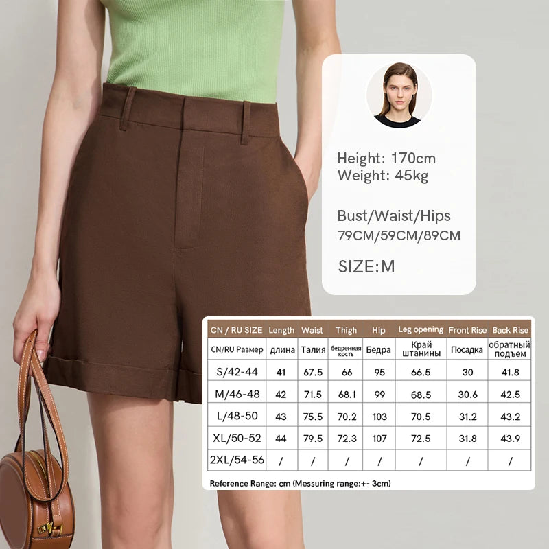 ខោខ្លីរដូវក្តៅថ្មីរបស់ Amii Minimalist សម្រាប់ស្ត្រី ខោរលុង ខោកប្បាស ក្រណាត់លីនីន បត់ដៃអាវ ខោខ្លីសម្រាប់ធ្វើដំណើរ 12542107