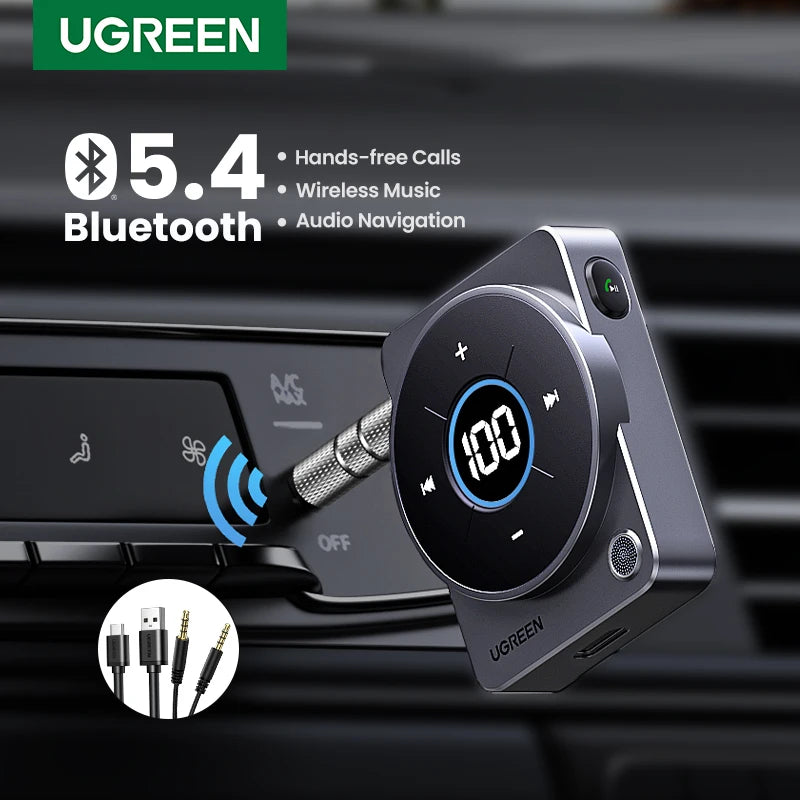 UGREEN Bluetooth 5.4 Aux Adapter 3.5mm Audio  Music for Car 20H Battery Life Screen Display SBC AAC