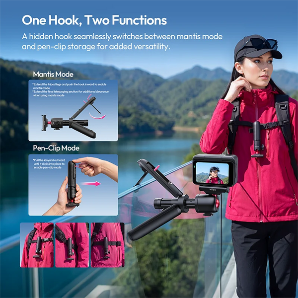 ជើងទ្រកាមេរ៉ា Ulanzi MT55 SnapGo Mini Selfie Stick សម្រាប់ Go Ultra DJI Action 6 ជើងទ្រកាមេរ៉ាម៉ាញេទិក ដែលអាចលៃតម្រូវបាន 360° 4 ផ្នែក