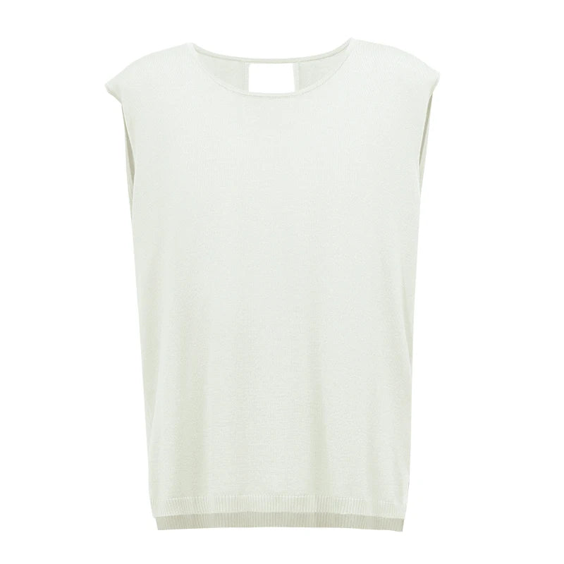 Amii Women's Knit Top 2026 Summer New Round Neck Sleeveless Sweater Draped Cutout Loose Fit Casual Pullover For Women 12622205