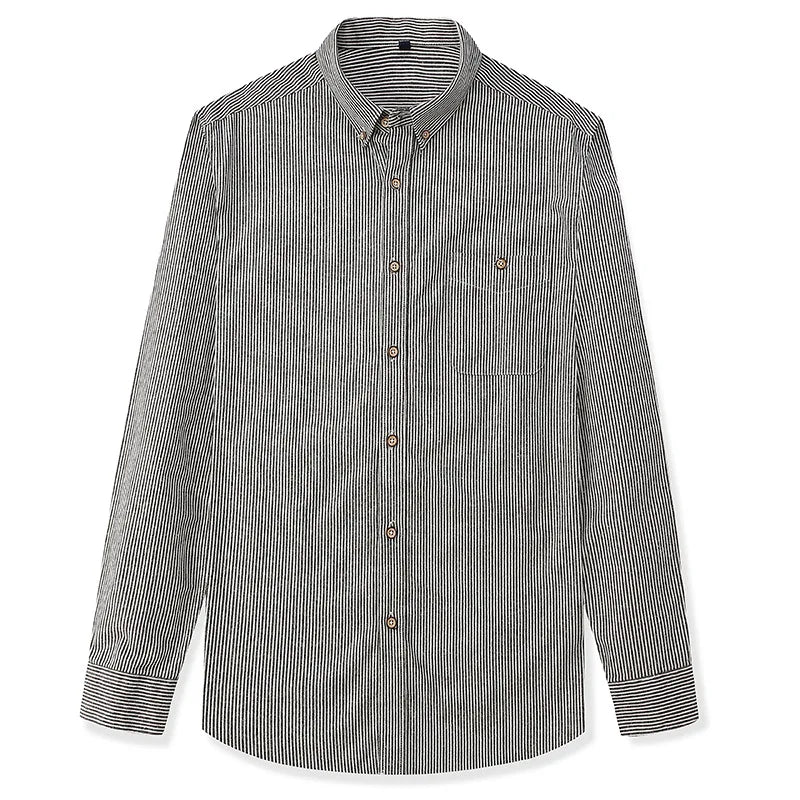 Men's Spring Summer Striped Shirts Long Sleeve Japanese Style Casual Button Down Shirt Vintage Turn-down Collar Male Tops