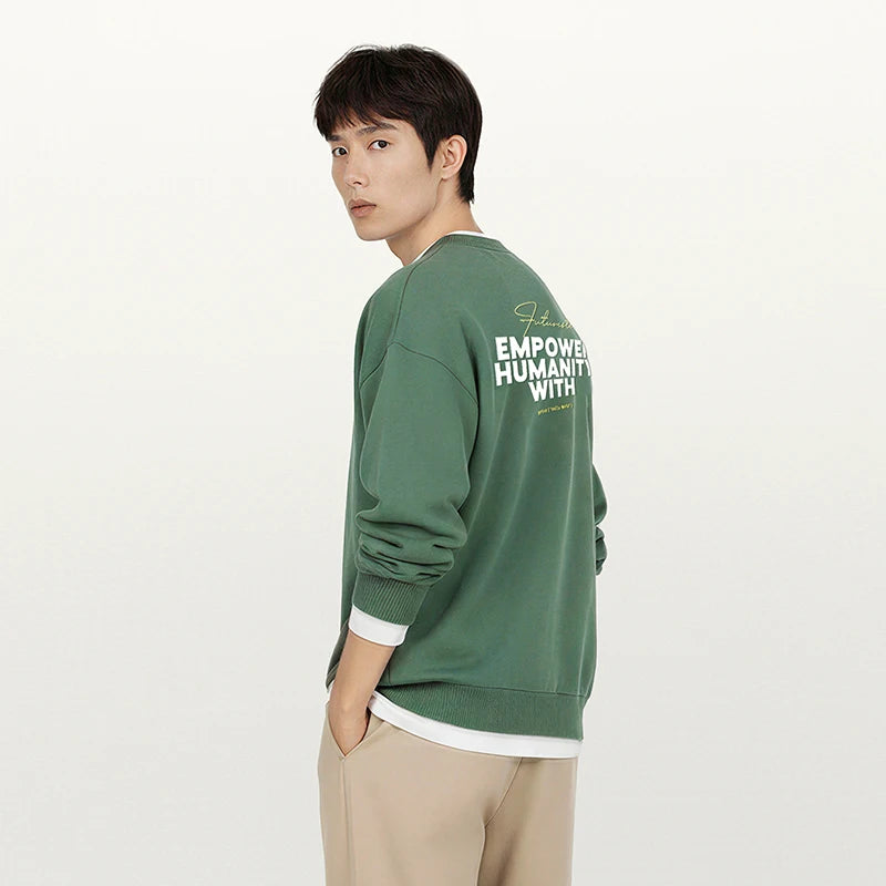 Semir Trendy Hoodie Men Spring Front Back Colorful Letter Print Embroidery Couple Loose Crew Neck Fashion Casual Top