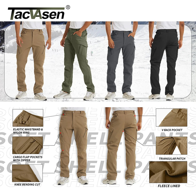 TACVASEN IX9 Winter Softshell Thermal Hiking Pants Work Pants Mens Fleece Cargo Pants Waterproof Warm Outdoor Male Trousers