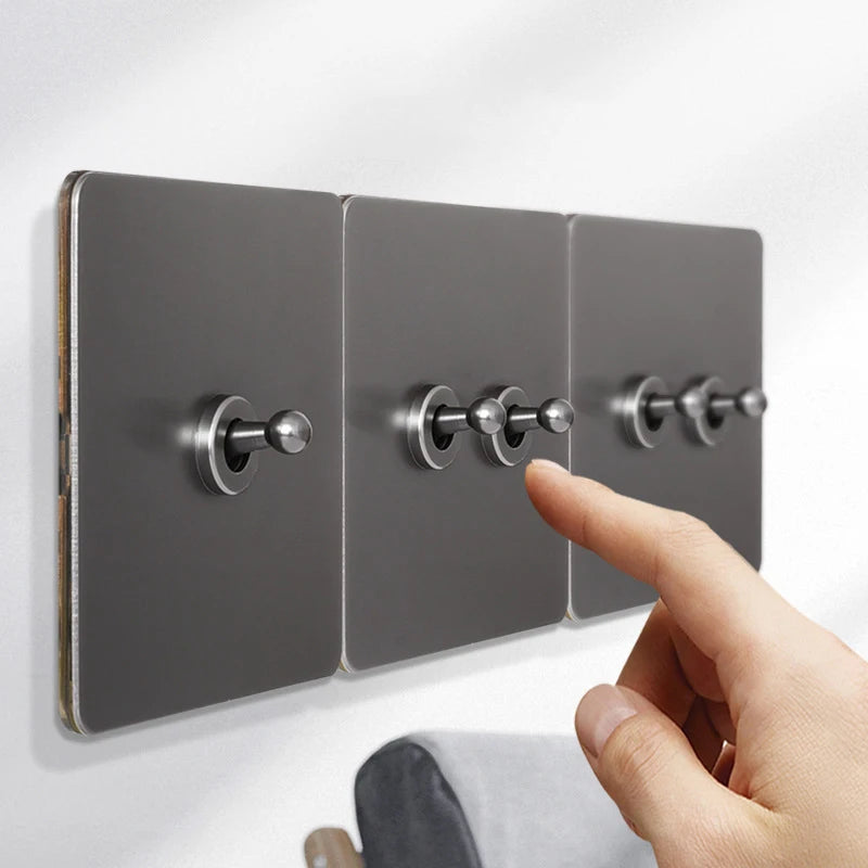 Retro Toggle Switch 1-4 Gang 2 Way Light Switch,EU French Plug Power Outlet Socket With Dual USB Stainless Steel Panel 86 Type