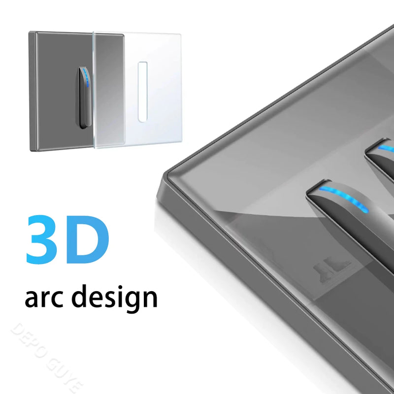 Wall Light Switch Panel LED Indicator UK EU FR Universal USB C Electrical Socket Piano Key Self-reset Wall Switches TV Computer