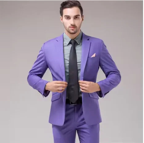 2026 New Men's 2-Piece, Dark Green Slim Fit Suit Set with Pure Color Jacket & Pants for Office/Interview/Wedding/Party/Business