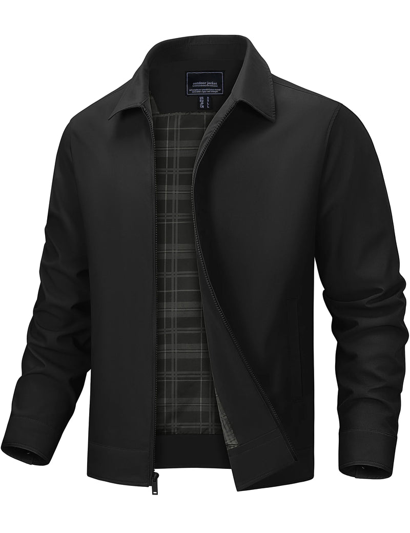TACVASEN 2026 Men's Lightweight Jacket Water-repellent Windbreaker for Fall Winter Solid Color Fashion Patchwork Lining Overcoat