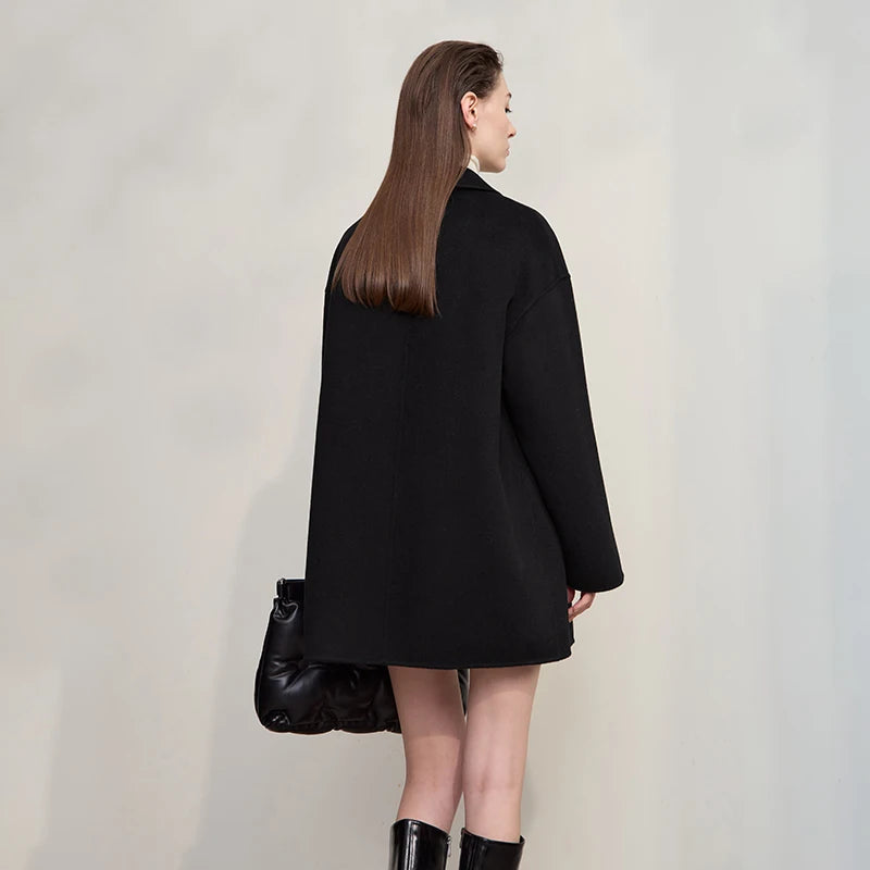 Amii Women's Coat 2026 Winter New Loose Double Breasted Versatile Women's Jacket Long Sleeves 100% Wool Overcoat Female 12524036