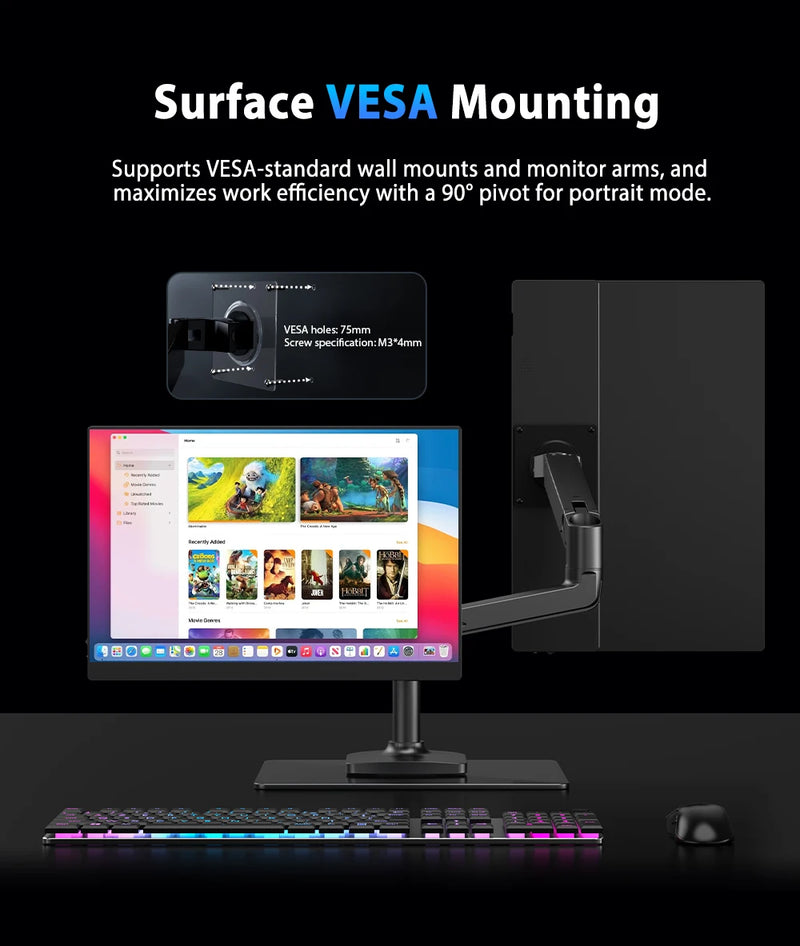UPERFECT 16" 2K Portable Monitor 2560*1600 16:10 100%sRGB 500Cd/m² 120Hz Gaming Display For Xbox PS5 Switch Laptop Mac Phone