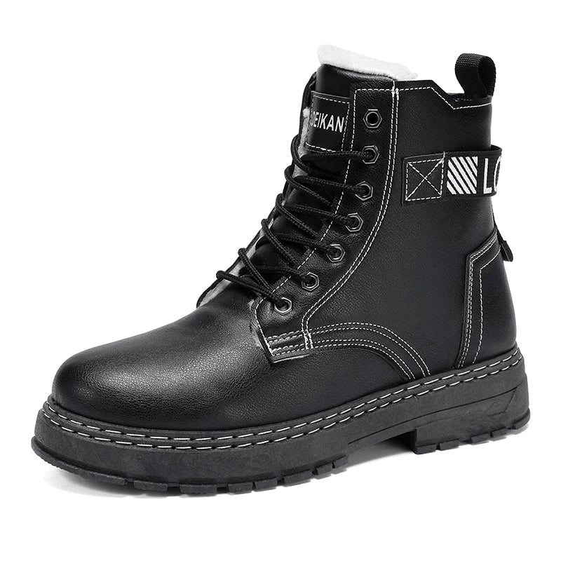Men's work boots winter warm plush non-slip soft-sole comfort outdoor casual boots fashion Joker plus size high-top cotton boots
