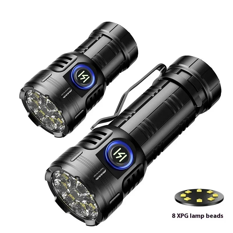 ពិល LED ថាមពលខ្ពស់ អាចសាកបានតាម USB 8 គ្រាប់ XPG កន្ទុយចង្កៀង មេដែក ក្លីបពិល ធន់នឹងទឹក ចង្កៀងតូច ចល័ត