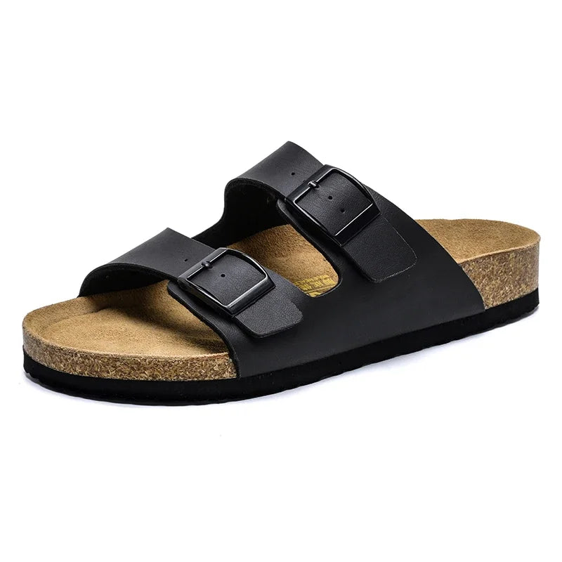 Plus Size 49 50 51 Men Women Cork Footbed Slide Sandals Double Adjustable Two Straps Buckle Flat Casual Summer Slip on Sandals