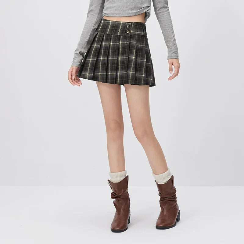 Semir Women Mini Skirt Plaid Asymmetric Pleated Campus Style Sweet Cool Autumn Bottoms Essential Daily Wear 2026