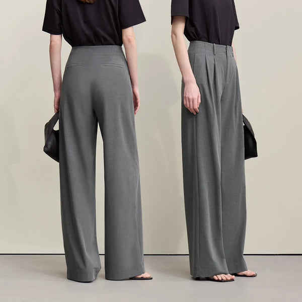 ខោ Amii Minimalism សម្រាប់នារី រដូវស្លឹកឈើជ្រុះ ឆ្នាំ២០២៦ ខោជើងវែងថ្មី ដែលអាចបត់បែនបាន ខោរលុង ពណ៌សុទ្ធ ខោជើងវែងធម្មតា 12641076