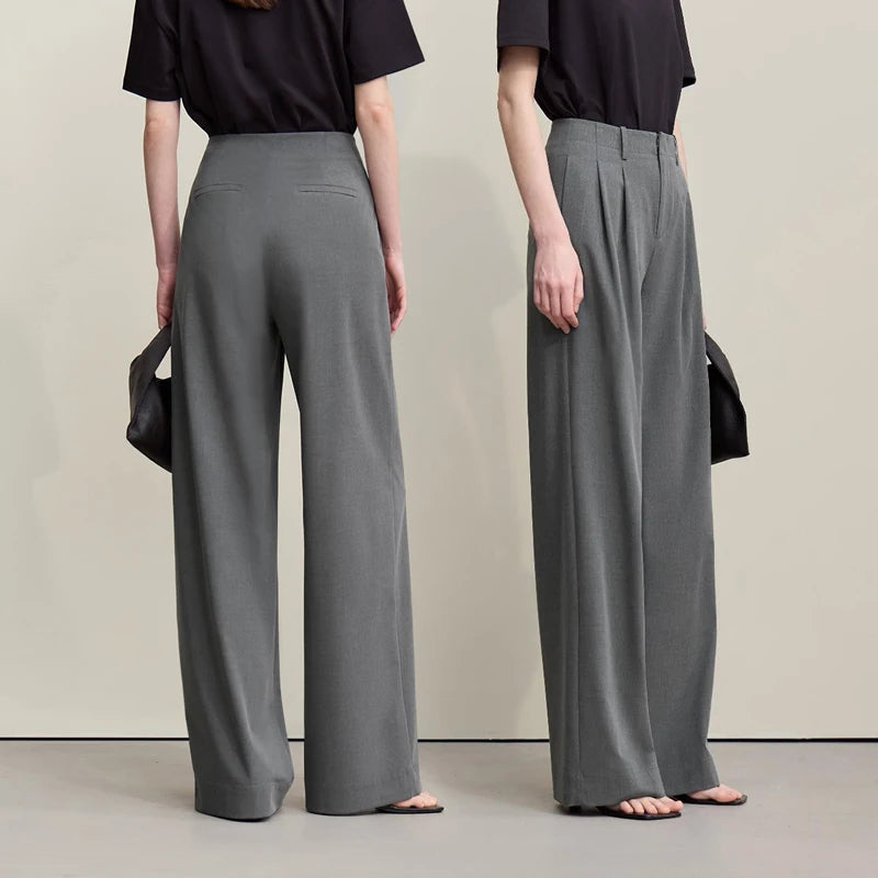 ខោ Amii Minimalism សម្រាប់នារី រដូវស្លឹកឈើជ្រុះ ឆ្នាំ២០២៦ ខោជើងវែងថ្មី ដែលអាចបត់បែនបាន ខោរលុង ពណ៌សុទ្ធ ខោជើងវែងធម្មតា 12641076