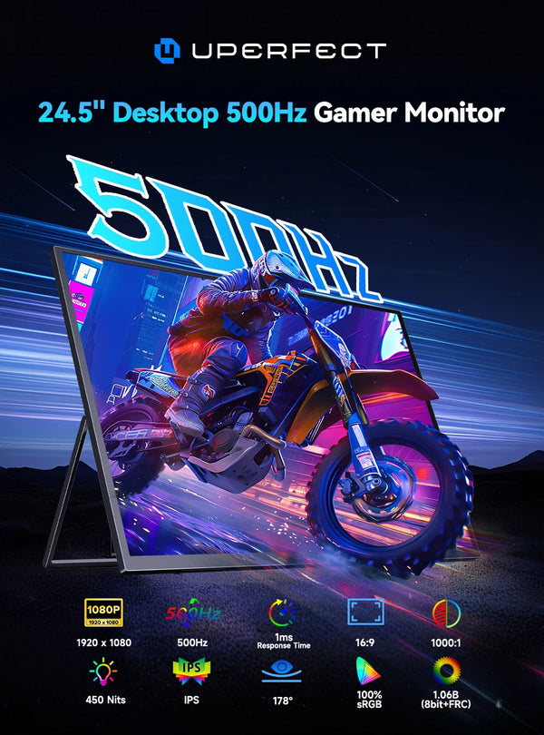 ម៉ូនីទ័រចល័ត PERFECT ទំហំ 24.5 អ៊ីញ 500Hz 16:9 អេក្រង់ IPS ម៉ូនីទ័រលេងហ្គេម ជាមួយអេក្រង់ទីពីរប្រភេទ C Mini HDMI សម្រាប់ MAC Laptop PC PS5