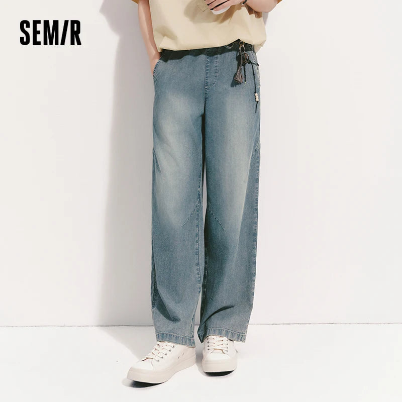 Semir Men Pants Denim Cool Feeling Soft Wide Leg Elastic Waist Versatile Casual 2026 Summer Fashion Daily Wear Top