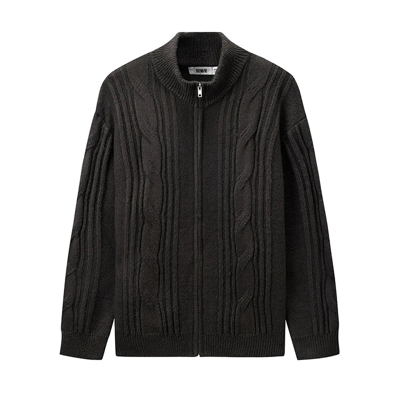 Semir Men Knit Cardigan Vintage Style Cable Knit Loose Fit Stand Collar 2026 New Winter Daily Wear Urban Casual Style