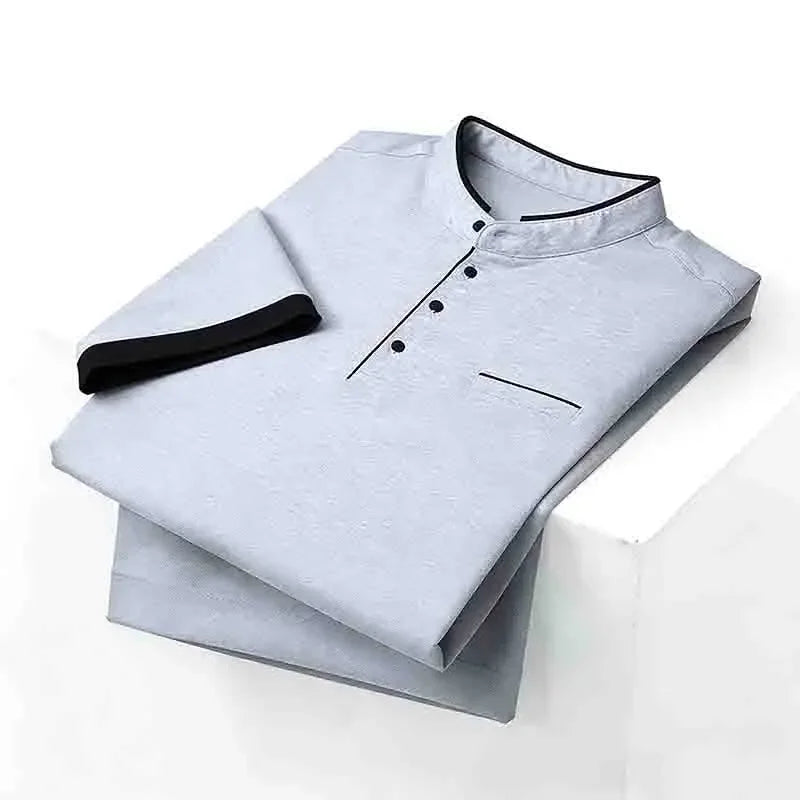 2026 New Men's Mint Green Stand Collar Polo Shirt Office Commute Business Casual Top