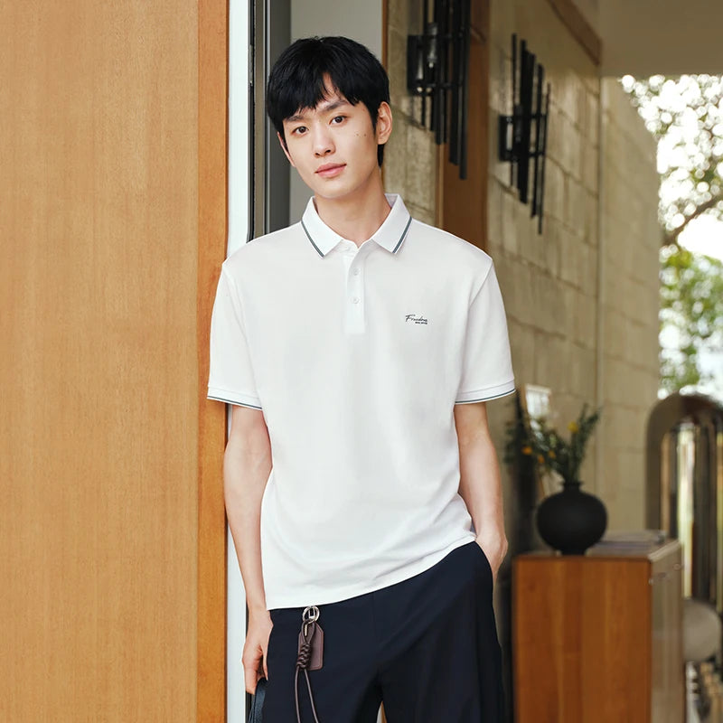 Semir Mens Polo 2026 Color Block Stripe Lapel Cool Feeling Letter Printed Simple Casual Soft