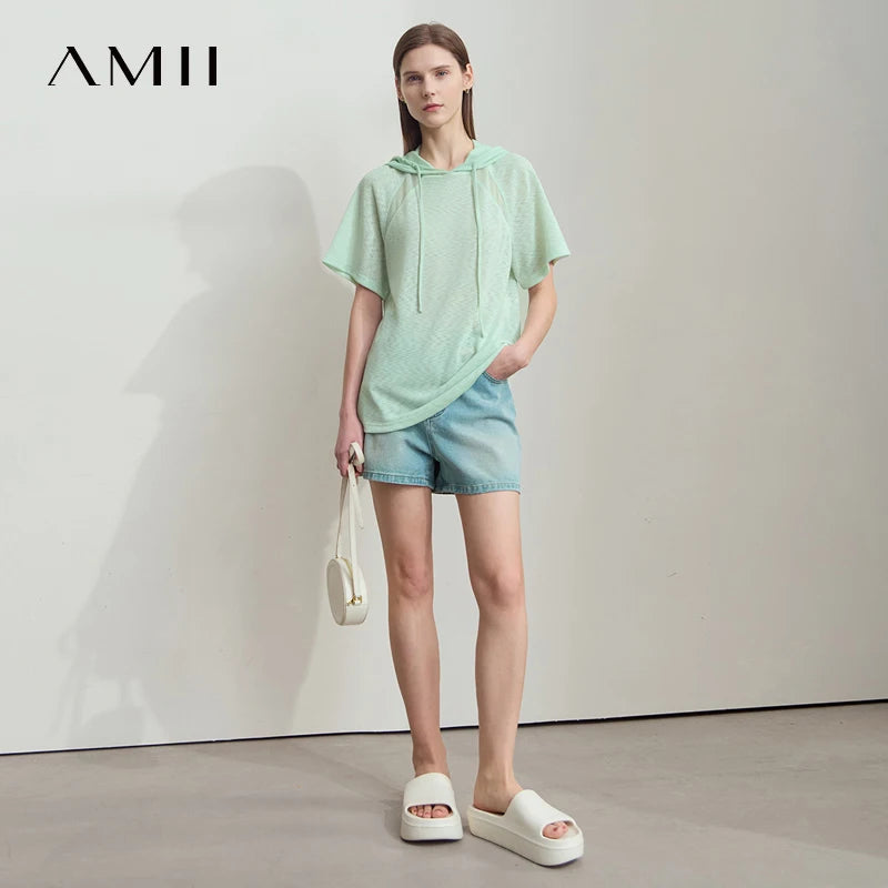 អាវក្រៅ AMII ធម្មតា រលុង សម្លៀកបំពាក់ស្ត្រី រដូវក្តៅ ឆ្នាំ២០២៥ ថ្មី ស្ព្រីស សំណាញ់ មានមួក ពណ៌រឹង កីឡាធម្មតា អាវប៉ាក់ 12522095
