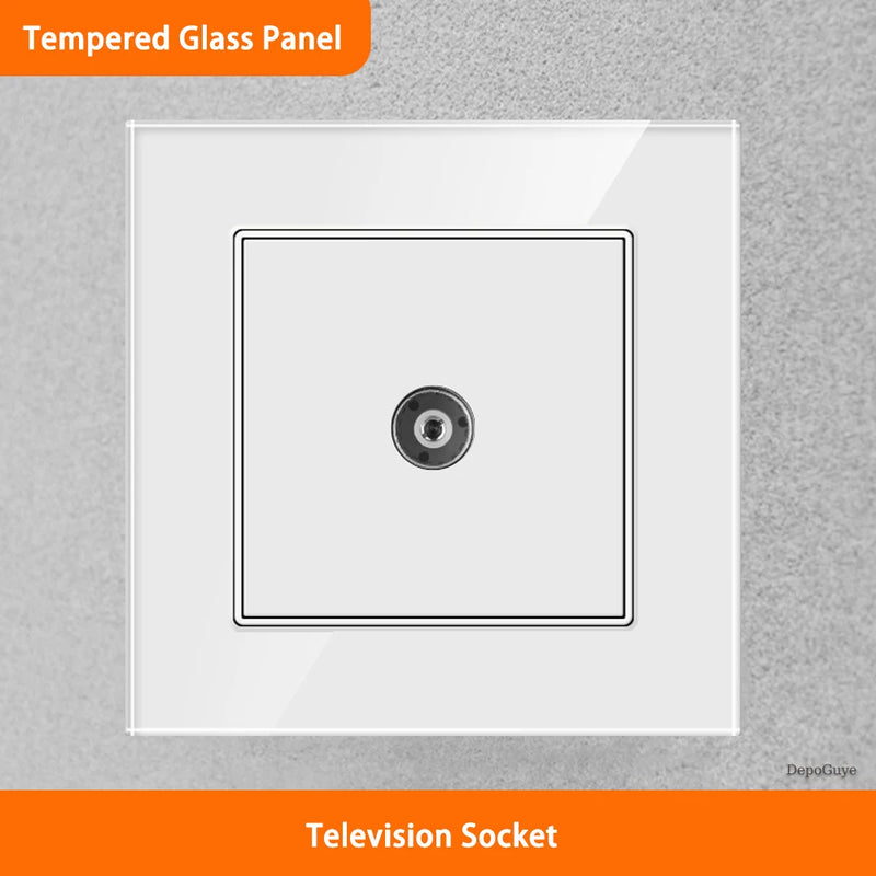 White Universal UK 13A Socket with USB Type-C 18W Fast Charging Wall Socket,Tempered Glass Button Light Switch,Dual 3pin Socket
