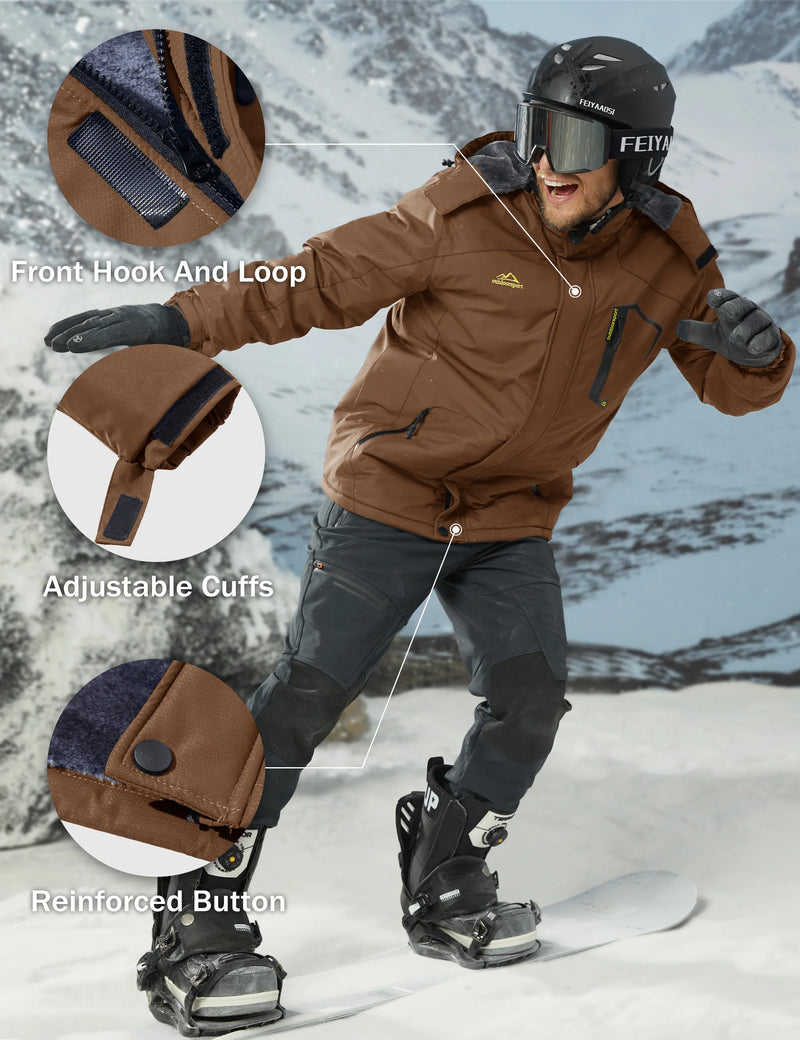 Men's Winter Ski Jacket Waterproof Insulated Fleece Lined Snowboard Parka Hooded Thermal Snow Coat
