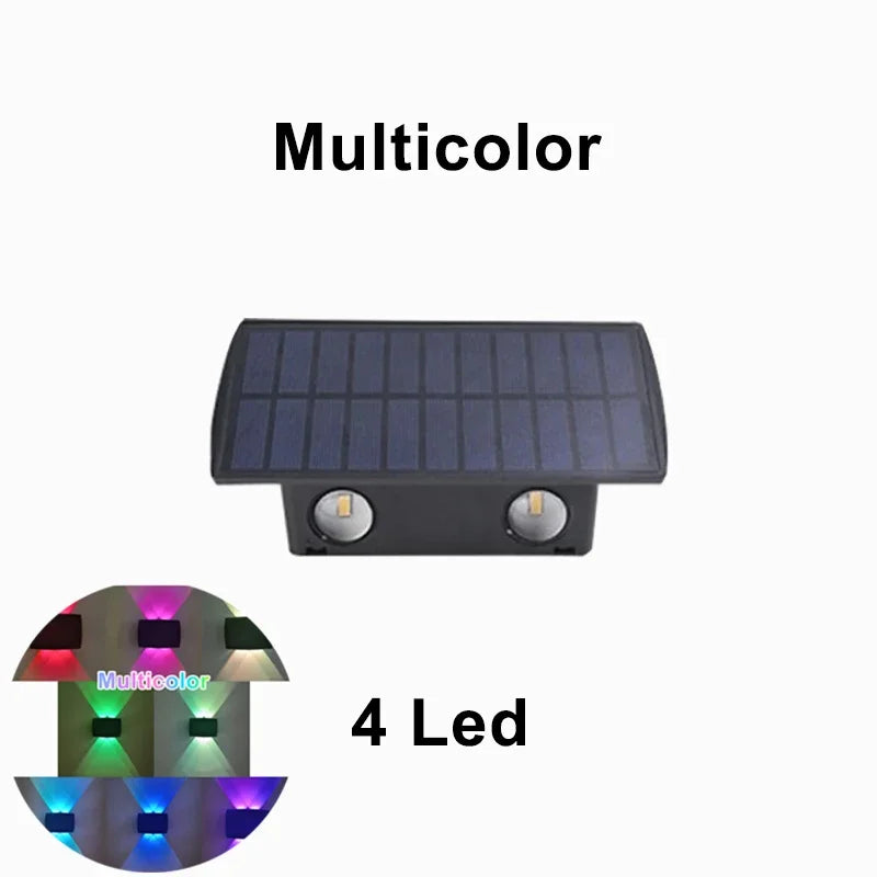Solar LED Spotlight Outdoor Wall Lamp 4/6 LED Waterproof Up and Down Luminous Fence Lighting for Wall Balcony Courtyard Garden