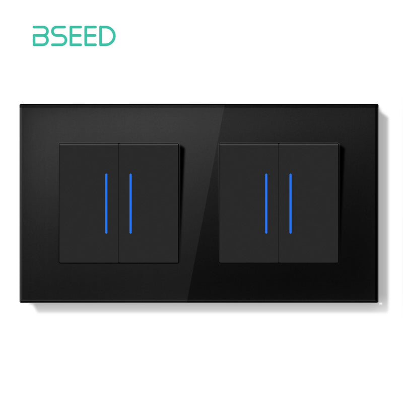 BSEED E Series Mechanical Wall Light Switch Button Switch 1/2Gang 1Way With Wall Socket Crystal Glass Panel Switch On Off 250V