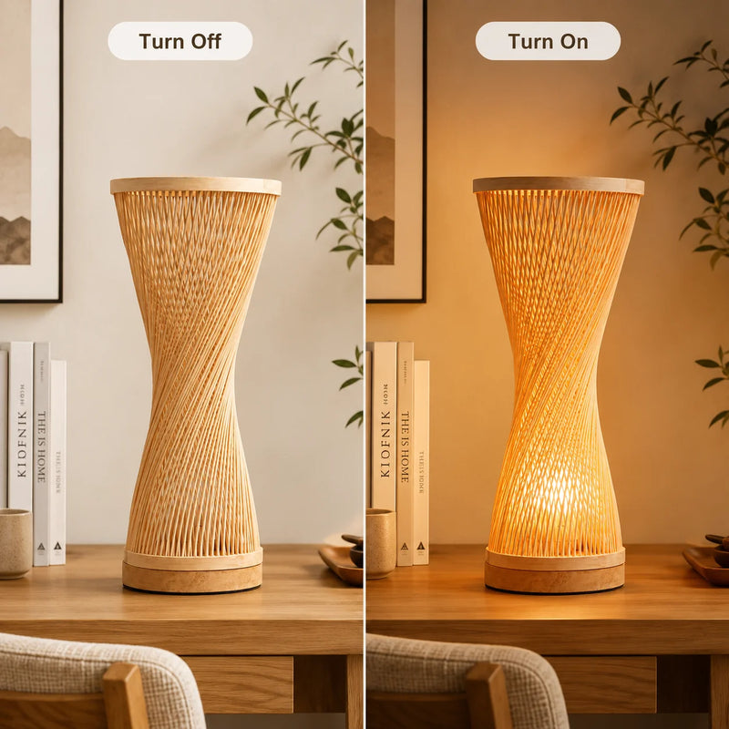 JOYINLED Japanese Style Bamboo Table Lamp Shade,Natural Handmade Lampshade for Table Lamp, Vintage Wicker Light Shade D15 XH35CM