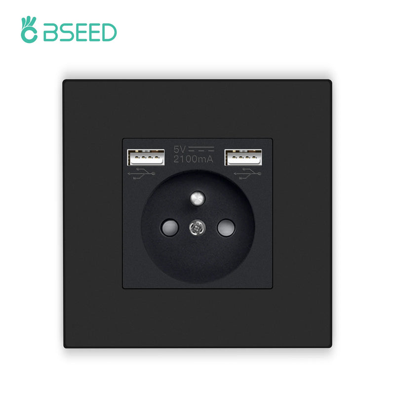BSEED French Wall Power Socket Dual USB Type-C Charging Interface for Phone/PC Plastic Frame French Electric Outlet 250V
