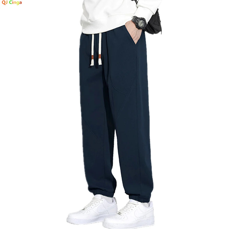 2026 New Men's Blue Drawstring Casual Pants,Fashion Patchwork Trousers,Black,Dark Gray Pant, Asian Size M-5XL, 6XL, 7XL, 8XL
