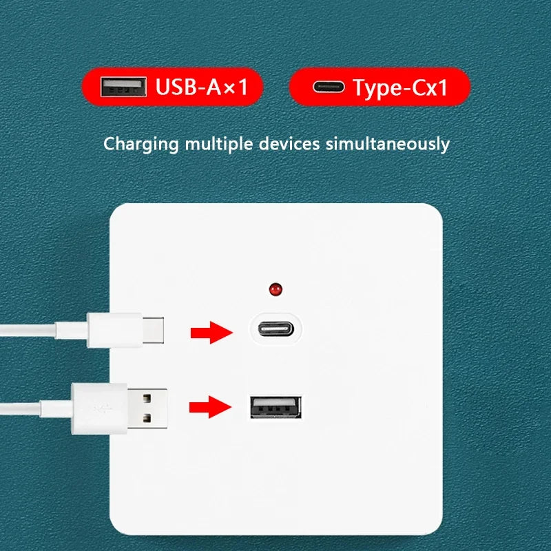 Black Universal Wall USB C Socket, 10W Type-c 2port USB Plug Adapter Outlet, Wall-mounted Eu 220V Electrical Power Socket