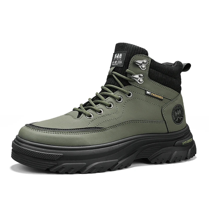 Mens High Top Boots 2025 Autumn New Fashion Workwear Work Short Boots Thick Sole Anti-friction Anti Slip Outdoor Hiking Sneakers