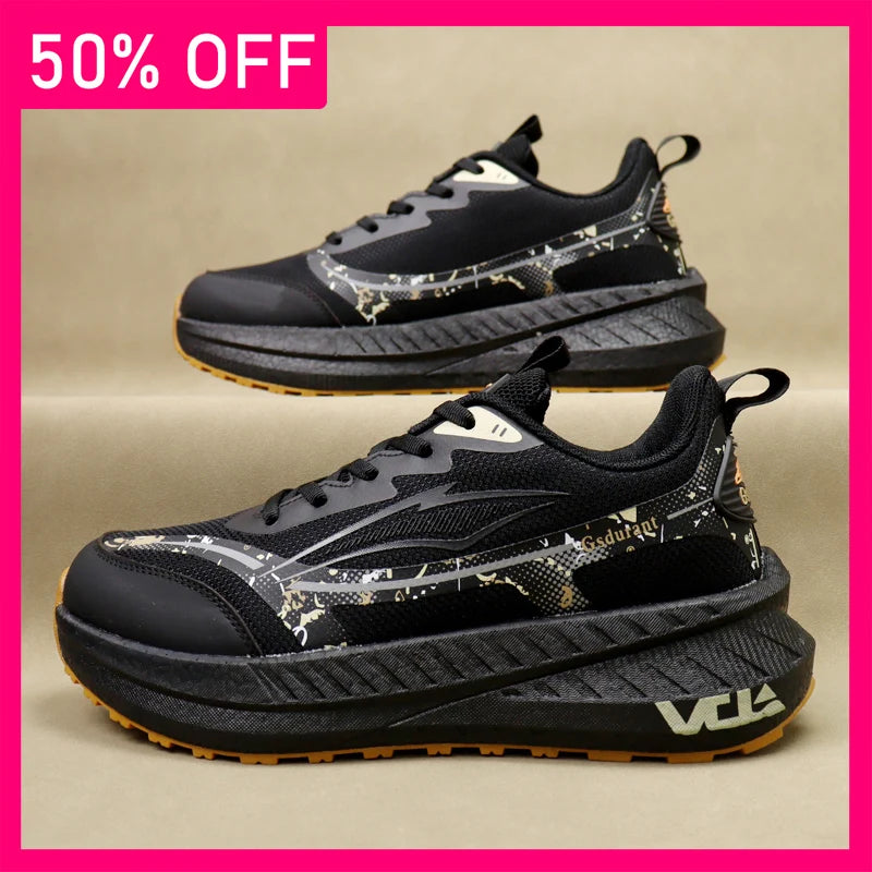 Men Sports Shoes Breathable Mesh Lightweight Outdoor Fitness Shoes New Thick Soled Fashionable Lace Up Jogging Shoes for Men