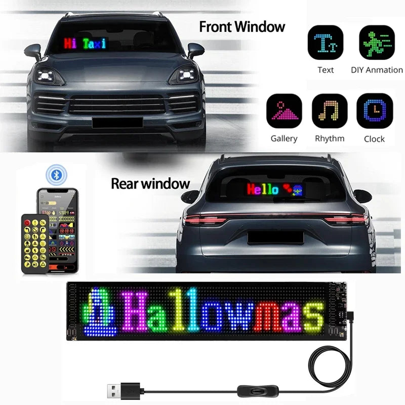 LED Matrix Pixel Screen App Bluetooth Control Flexible Display Screen DIY Programmable USB Plug-in Car Stores Hotels Bars Party
