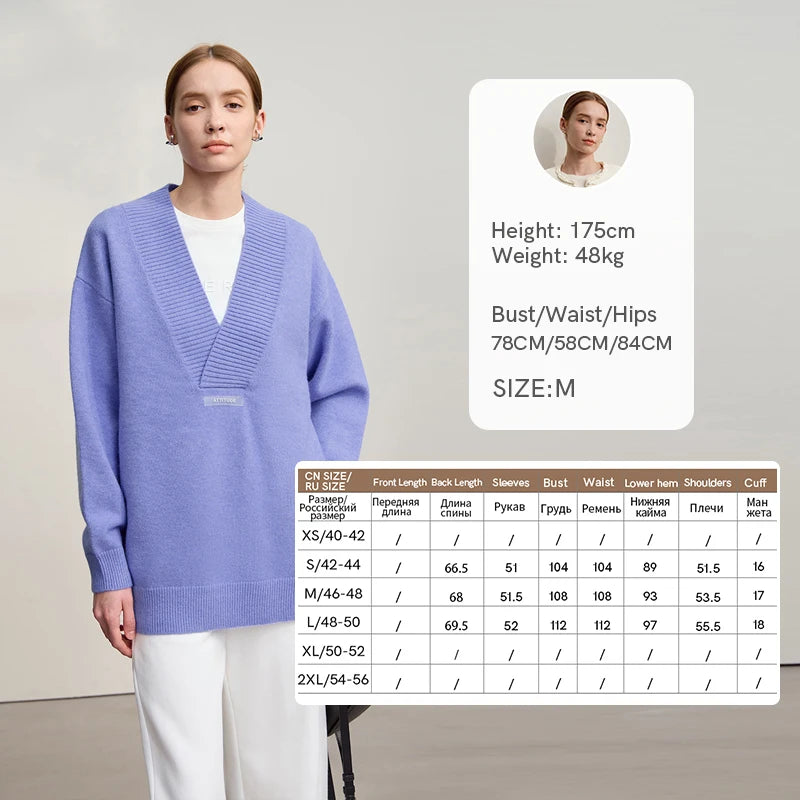 AMII Women's Sweater 2026 Winter New Minimalist Versatile V-Neck Loose Long Sleeve Knit Pullover Sweater Tops For Woman 12524084
