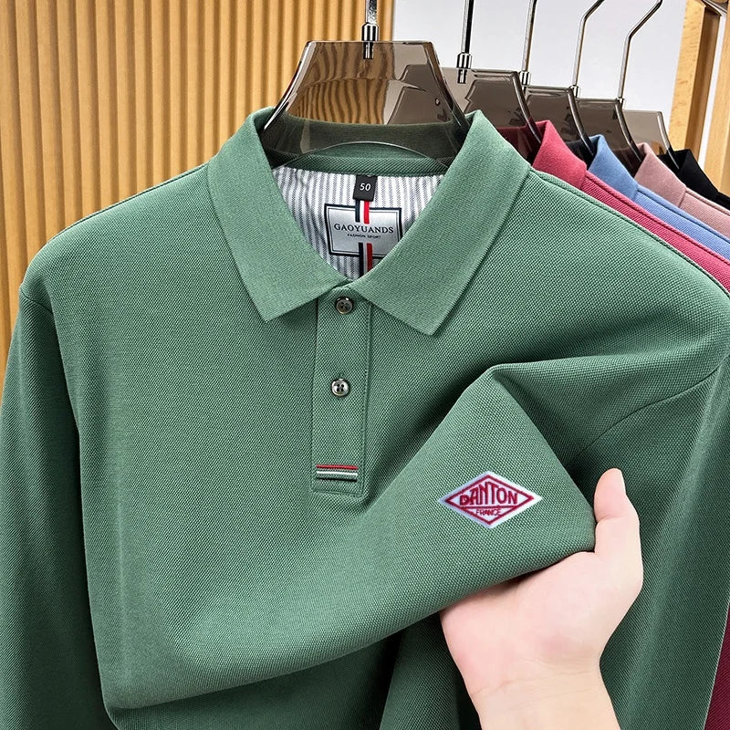 Original Design 100% Cotton Man Long-Sleeved Polo Shirt Lapel Letter Pattern Embroidery Autumn New Polo Shirt Casual Men's Wear