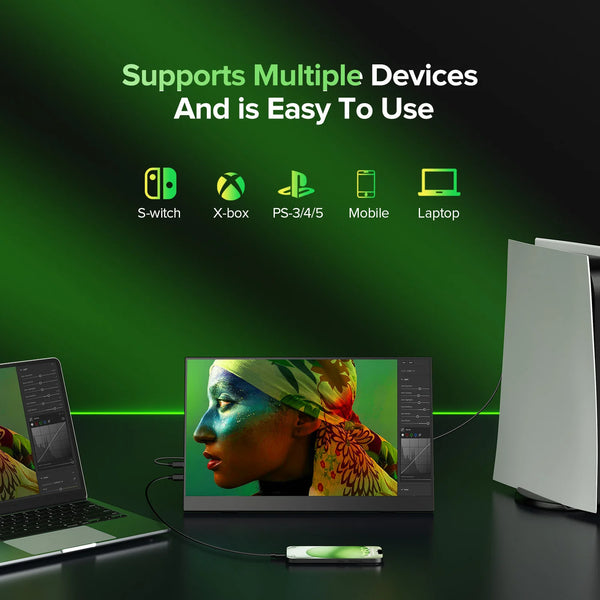 ម៉ូនីទ័រ LCD ទំហំ 15.6 អ៊ីញ ដ៏ល្អឥតខ្ចោះ ស្តើងងាយស្រួលយកតាមខ្លួន 1080P IPS FHD USB Type C សម្រាប់កុំព្យូទ័រយួរដៃ ទូរស័ព្ទ XBOX Switch PS5 អេក្រង់លេងហ្គេម